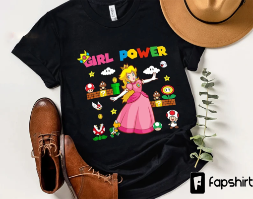 Funny Super Mario Peach Princess Tshirt, Girl Power Mario Shirt, Mario Group Shirts, Family Birthday Gift for Her