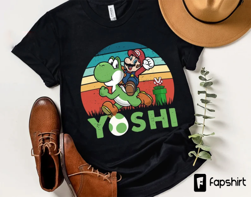 Funny Vintage Yoshi and Mario Tshirt, Gaming Dinosaur Shirt, Family Birthday Shirt, Birthday Gift for Kids, Mario Group Shirts