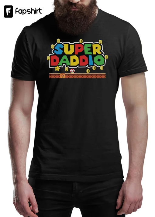 Fathers Day T Shirt SUPER DADDIO Gamer Dad Fun Gift Novelty T-Shirts