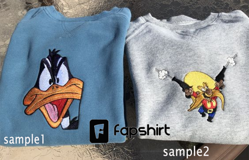 LOONEY TUNES DAFFY DUCK FACE and Yosemite Sam with guns embroidery