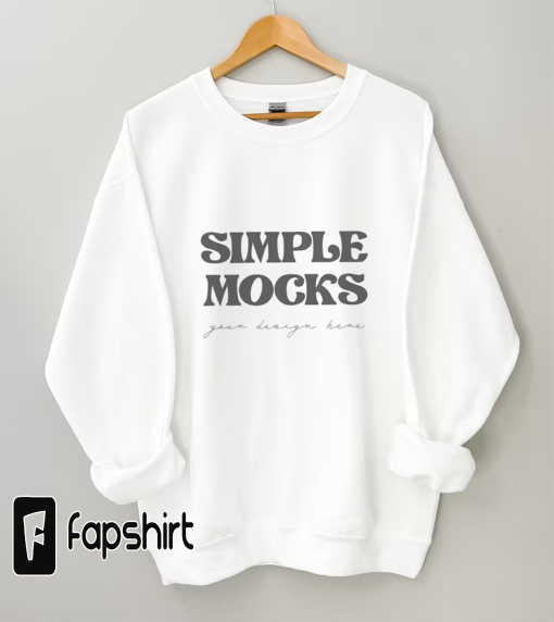 Gildan 18000 Mockup | Gildan White Sweatshirt Mockup | Sweatshirt Flatlay Mockup | Hanger Mockup | Simple Mockup