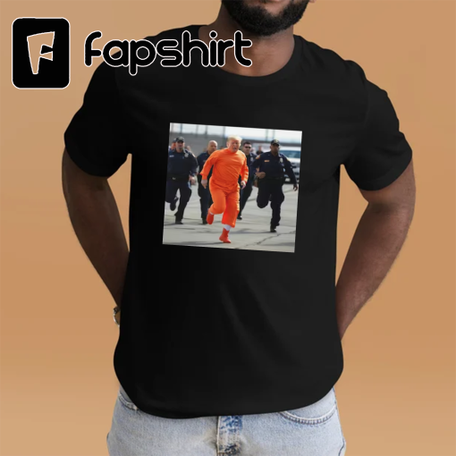 Donald Trump Running Away From Cops In Orange Jumpsuit Shirt | Donald Trump Jail Shirt | Funny Democrat Shirt