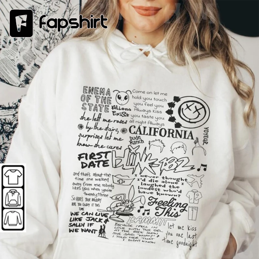 Blink 182 Lyric Album Song, Blink 182 Sketch, Music Band Retro Unisex Hoodie Sweatshirts T-Shirt