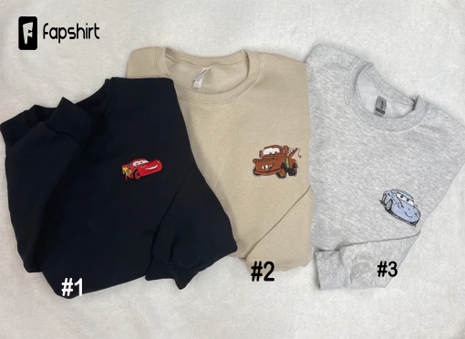 Disney’s Cars Lightning McQueen, Mater or Sally Embroidered Crewneck Sweatshirt, Hoodie