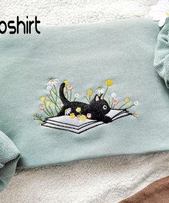 Cute Lying On The Book Cat embroidered…