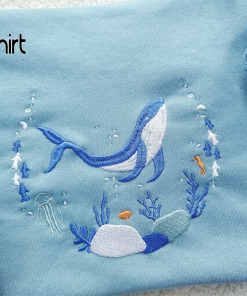 Blue Ocean Whale embroidered sweatshirt, Hoodie