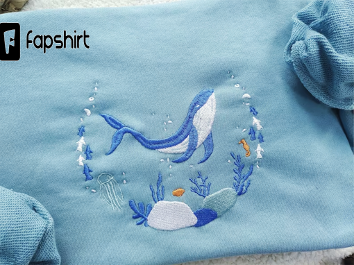 Blue Ocean Whale embroidered sweatshirt, Hoodie