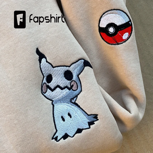 Pokemon Mimikyu Embroidered Hoodie; Pokemon embroidered sweatshirt; Pokemon embroidery; Pokemon Hoodies;Pokemon Dragonite sweatshirt Mimikyu