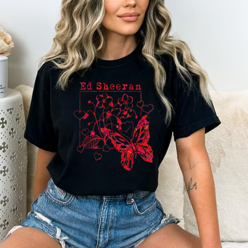 Vintage Red Wild Hearts and Butterflies Ed Sheeran Tour 2023 Shirt, The Mathletics Concert Shirt, Ed Sheeran Merch, Shirt For Fan