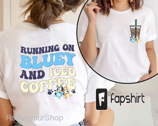 Running on Blue y & Iced Coffee Juicebox Chicken Nugs Shirt, Trendy Blue Dog Sweatshirt