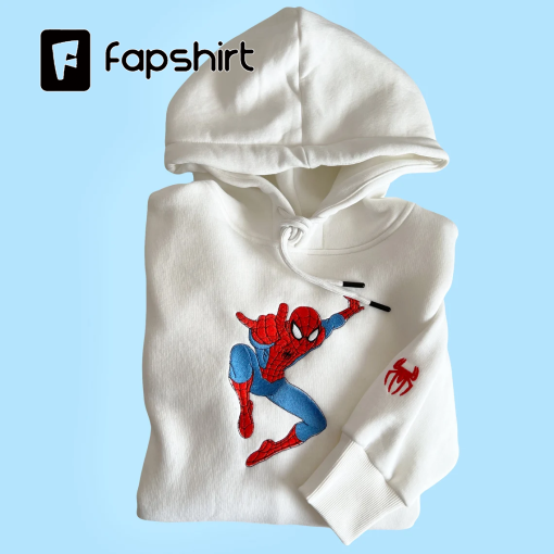 Spiderman Embroidered Hoodie; Spiderman embroidered sweatshirt; Spiderman embroidery; Spiderman Hoodies; Peter Parker sweatshirt