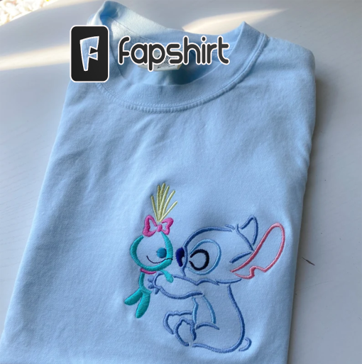 Stitch and Scrump Disney Embroidered T-Shirt | Disney Embroidered Shirt