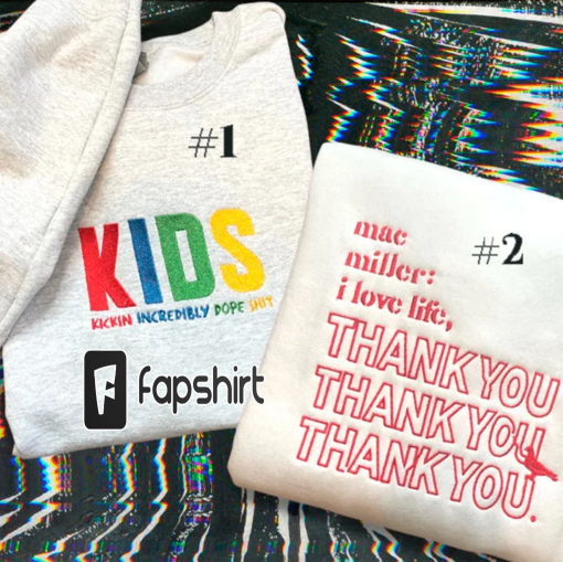 Mac Miller KIDS Embroidered Crewneck Sweatshirt K.i.d.s, T-shirt, Thank you Embroidered Sweatshirt, Trend Embroidered, Music Shirt