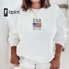 USA Embroidered Varsity Crewneck Sweatshirt, Comfort Colors Summer 4th of July, Independence Day Red White and Blue United States America