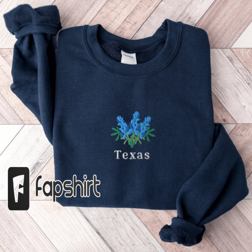 Texas Bluebonnets Sweatshirt, Embroidered Texas Shirt, Texas Crewneck Sweater, Embroidered Bluebonnets Shirt, Texas Bluebonnets