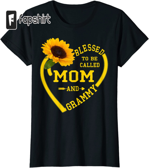 Womens Blessed to be called Mom And Grammy Mothers Day Sunflower T-Shirt