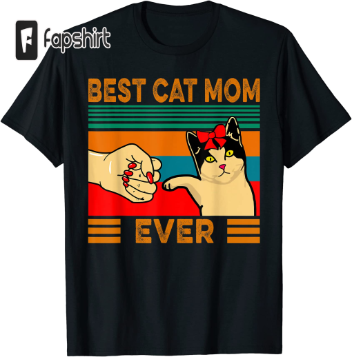 Retro Vintage Best Cat Mom Ever Fist Bump T-Shirt