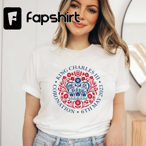 King Charles III Coronation Souvenir T-shirt – official red and blue emblem – adults and children szies