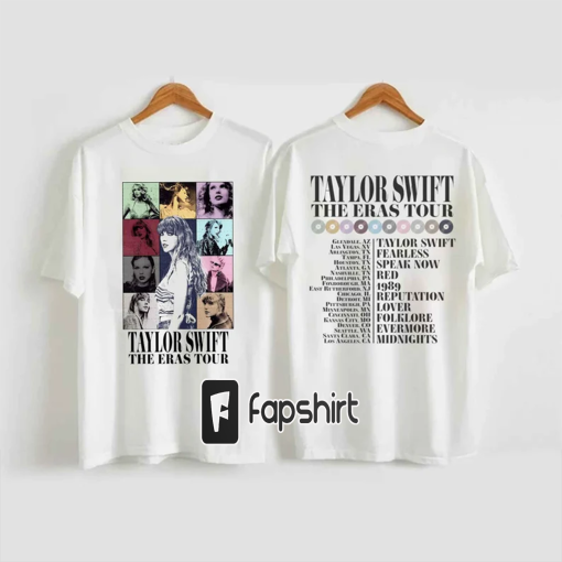 Taylor’s Swiftie Merch, The Eras Tour 2023 Sweatshirt, The Eras Tour Vintage 2 Side Shirt With Tour Places and Albums on The Back 2 sided shirt