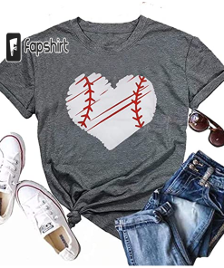 Cute Baseball Shirt Women Baseball Heart Tee…