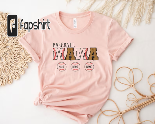 Personalized Baseball Mom Shirt With Kids Name, Custom Children Name On Baseball Mom Shirt, Baller Mom Shirt, Cute Baseball Game Day Shirt