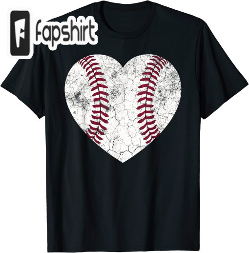 Baseball Heart Shirt Cute Mom Dad Men Women Softball Gift T-Shirt