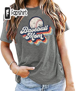 Baseball Mom T-Shirt Vintage Letter Print Baseball…