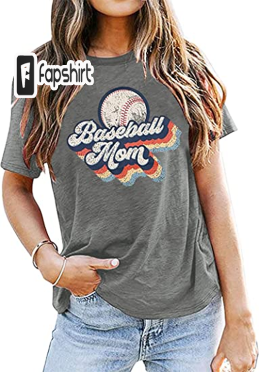 Baseball Mom T-Shirt Vintage Letter Print Baseball Mom Tee Short Sleeve Baseball Lovers Shirt