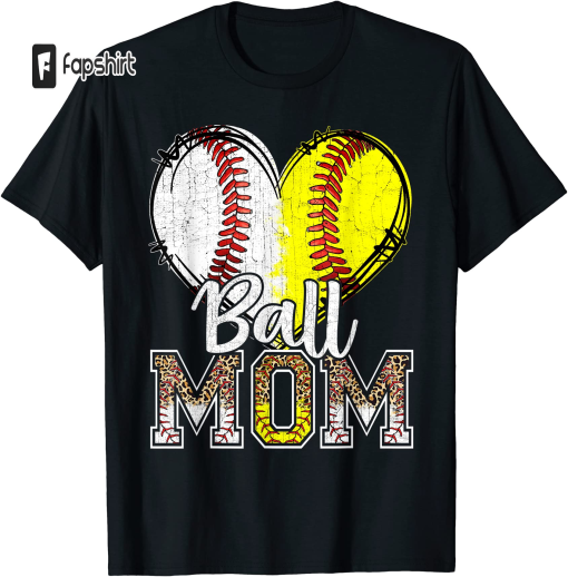 Ball Mom Heart Baseball Softball Mama Women Mothers Day 2022 T-Shirt