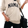 Womens Crewneck Sweatshirt Mama Letter Print Long Sleeve Loose Fashion Pullover Top