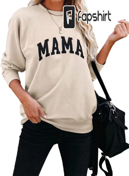 LEEDYA Womens Long Sleeve Mama Graphic Shirts Casual Crewneck Sweatshirt Loose Pullover Tops