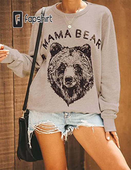 Blooming Jelly Women’s Cute Long Sleeve Top Loose Mama Bear Crewneck Pullover Sweatshirt