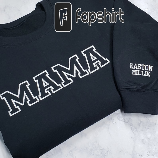 Personalized Mama Embroidered Crewneck Sweatshirt Embroidered Mom Crewneck With Names Customizable Gift For Mom Baby Shower Gift