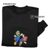 Inspired Design Embroidered Super Mario with Dinosaur Funny Black Pullover Hoodie, Crewneck Sweatshirt Free Personalized Custom