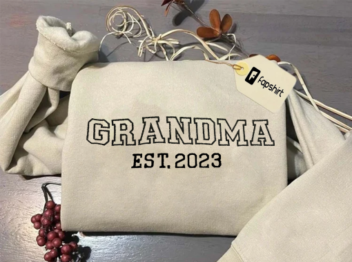 EST. Grandma Embroidered Crewneck Sweatshirt, GrandmaEmbroidered Sweatshirt