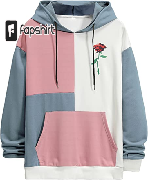 WDIRARA Men’s Color Block Graphic Hoodies Long Sleeve Hooded Sweatshirt Tops