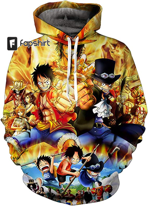 Lontse Novelty Anime 3D Printed Hoodie Luffy Ace Pullover Sweatshirt Hoodies for Men