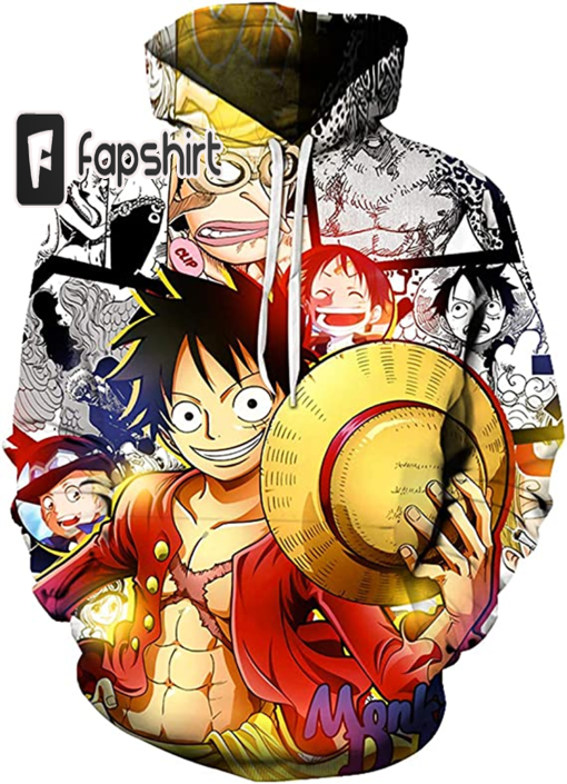 Lontse Anime Hoodie Creative Role Monkey DLuffy 3D Printed Hoodies Pullover Sweatshirt