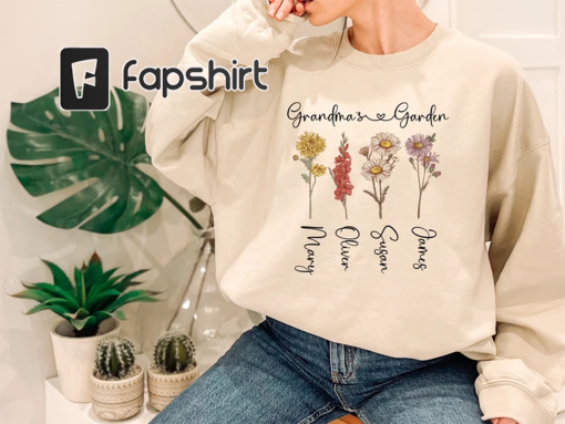 Grandma’s Garden Sweatshirt or Hoodie, Flower Sweatshirt, Birth Flower Sweatshirt, Mama Sweatshirt, Mom Sweatshirt, Custom Name Hoodie