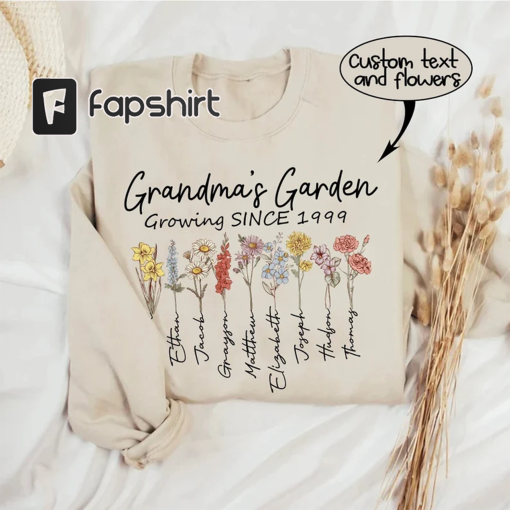 Personalized Grandma’s Garden Shirt, Custom Birth Month Flower Shirt for Grandmother, Mother’s Day Gift for Grandma, Mimi Nana Plant Gift