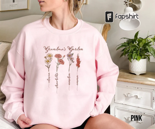 Grandma’s Garden Sweatshirt, Personalized Birthflower Sweater, Family Name Pullover, Gift for Grandkids, flower, great grandma shirt