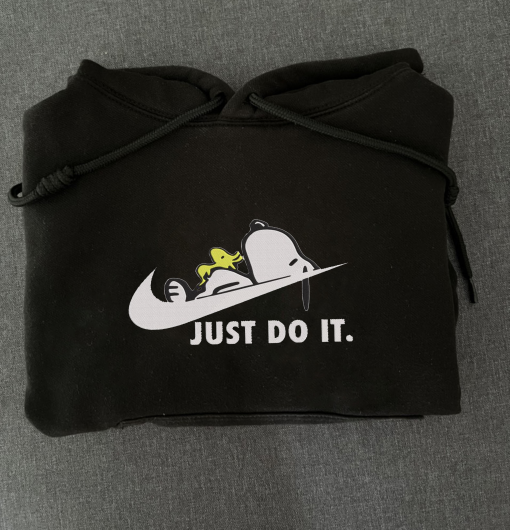 Snoopy Just Do It Lazy Embroidery Sweatshirt, Embroidered Crewneck Sweatshirt Hoodie