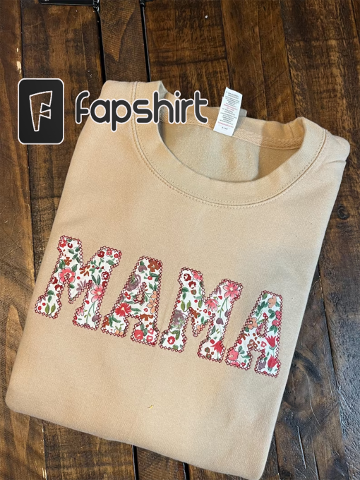 Mama Sweatshirt | Custom Embroidered Pink Floral Mama Sweatshirt | Raggy Embroidery Mama Sweatshirt | Mama Gift | Crewneck | Mothers Day