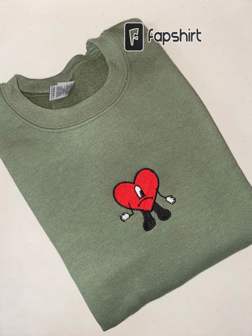 Bad bunny embroidered sweatshirt, bad bunny apparel, yhlqmdlg, un verano sin ti, heart apparel, bad bunny heart, Bad bunny album, shirt