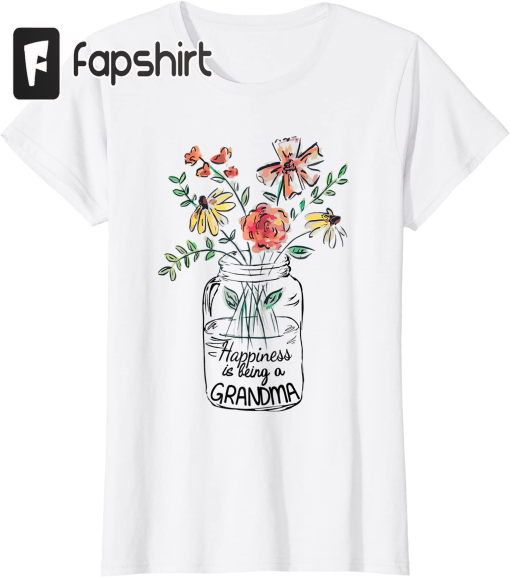 Womens Happiness Is Being Grandma Life – Flower Art-Grandma Tee T-Shirt