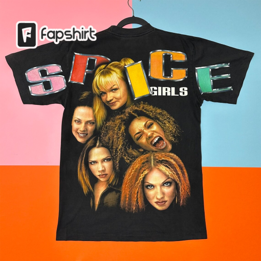 Vintage Spice Girls All Over Print T-Shirt Single Stitch Made in USA in the 1990s Size L