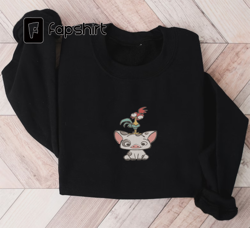 Moana  Embroidered Sweatshirt, Hei Hei and Pua Embroidered Sweatshirt, Disney Embroidered Sweatshirt, Disneyland Embroidered Sweatshirt, Disney World Embroidered Sweatshirt, Matching Family Disney Embroidered Sweatshirt