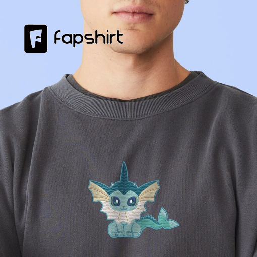 Vaporeon Aesthetic Embroidered Sweatshirt, Retro 90s Water Type Gift Tshirt, Eevee Elements Kanto Eeveelution Hoodie Custom Crewneck