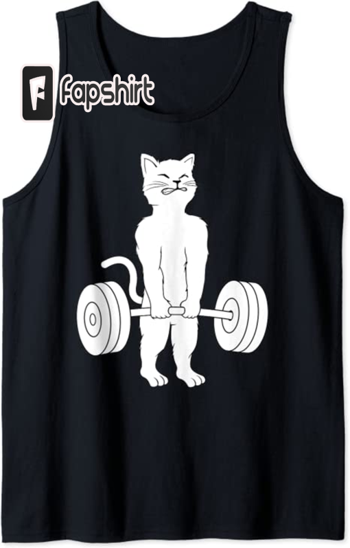 Cat Deadlift Shirt Powerlifting Kitty Tee, Weightlifting Cat Tank Top