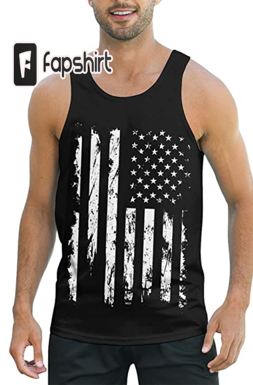 Idgreatim Men’s Casual Tank Tops American Flag Print Sleeveless Muscle Patriotic Tees